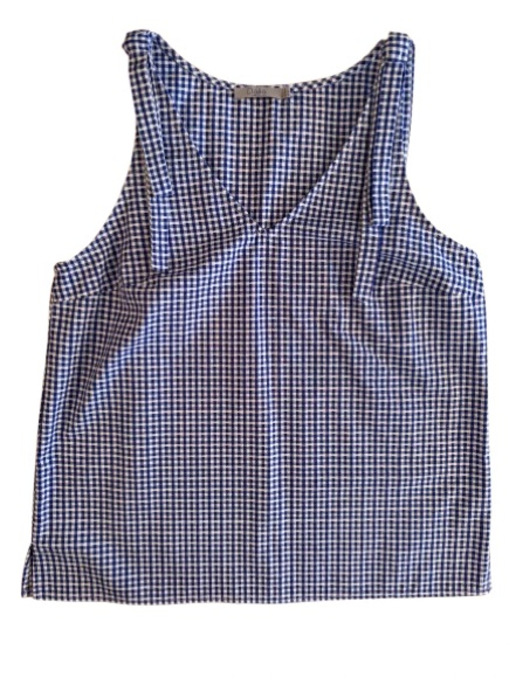 Dalia Women’s Gingham V-Neck Tank Size M Blue & White Cottagecore Coastal Picnic